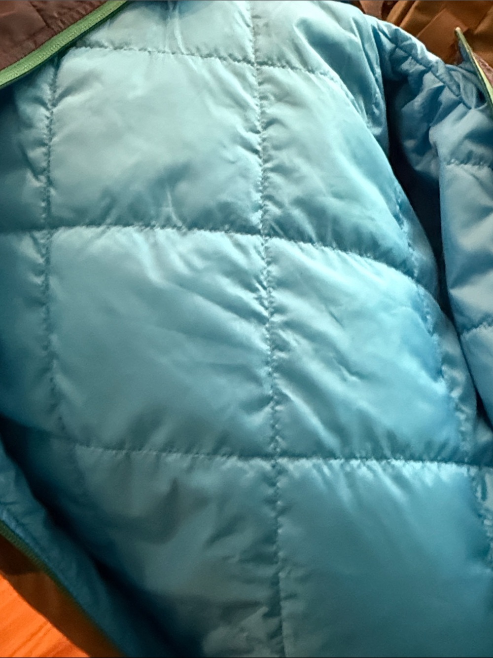 Cotopaxi L Hooded Two-Tone Puffer Jacket in Navy, Olive & Teal great condition - Picture 7 of 7